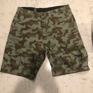 Volcom cargo shorts in geometric camo print